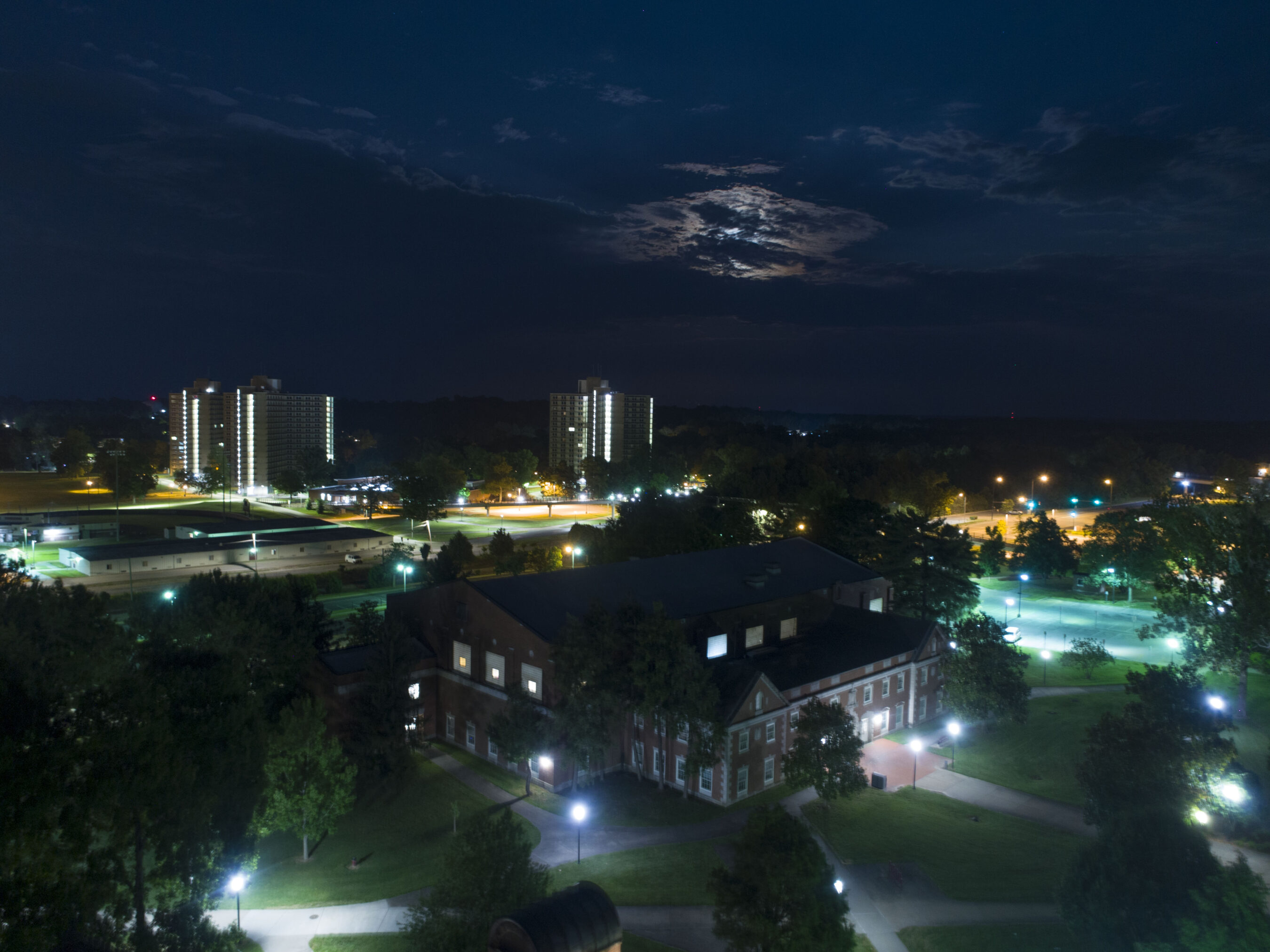 lights on campus at night.