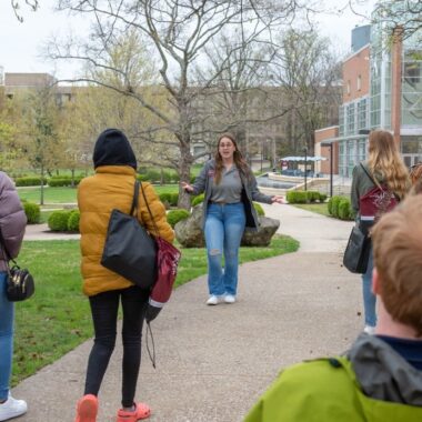 students on a campus tour