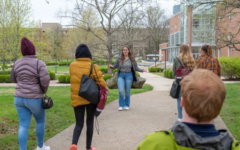 students on a campus tour