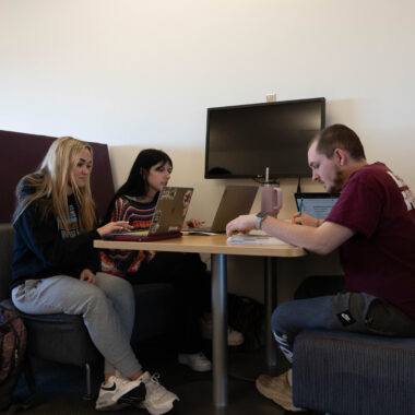 students studying during finals week on campus