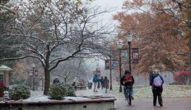 students walking to class in the winter