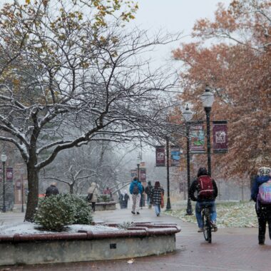 students walking to class in the winter