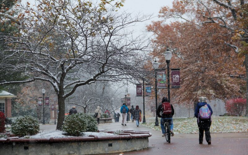 students walking to class in the winter