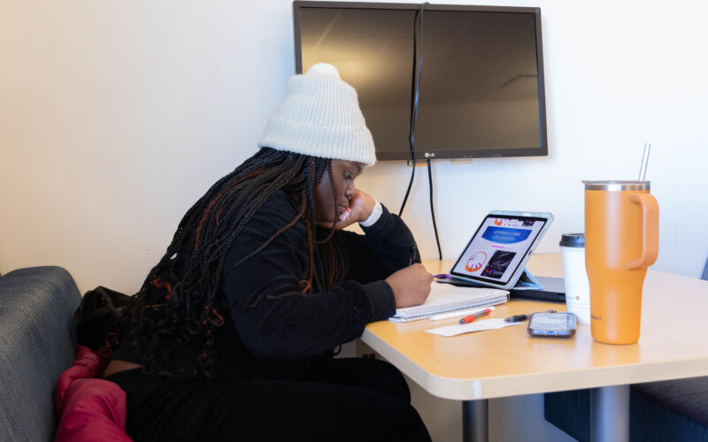 student studying in morris library