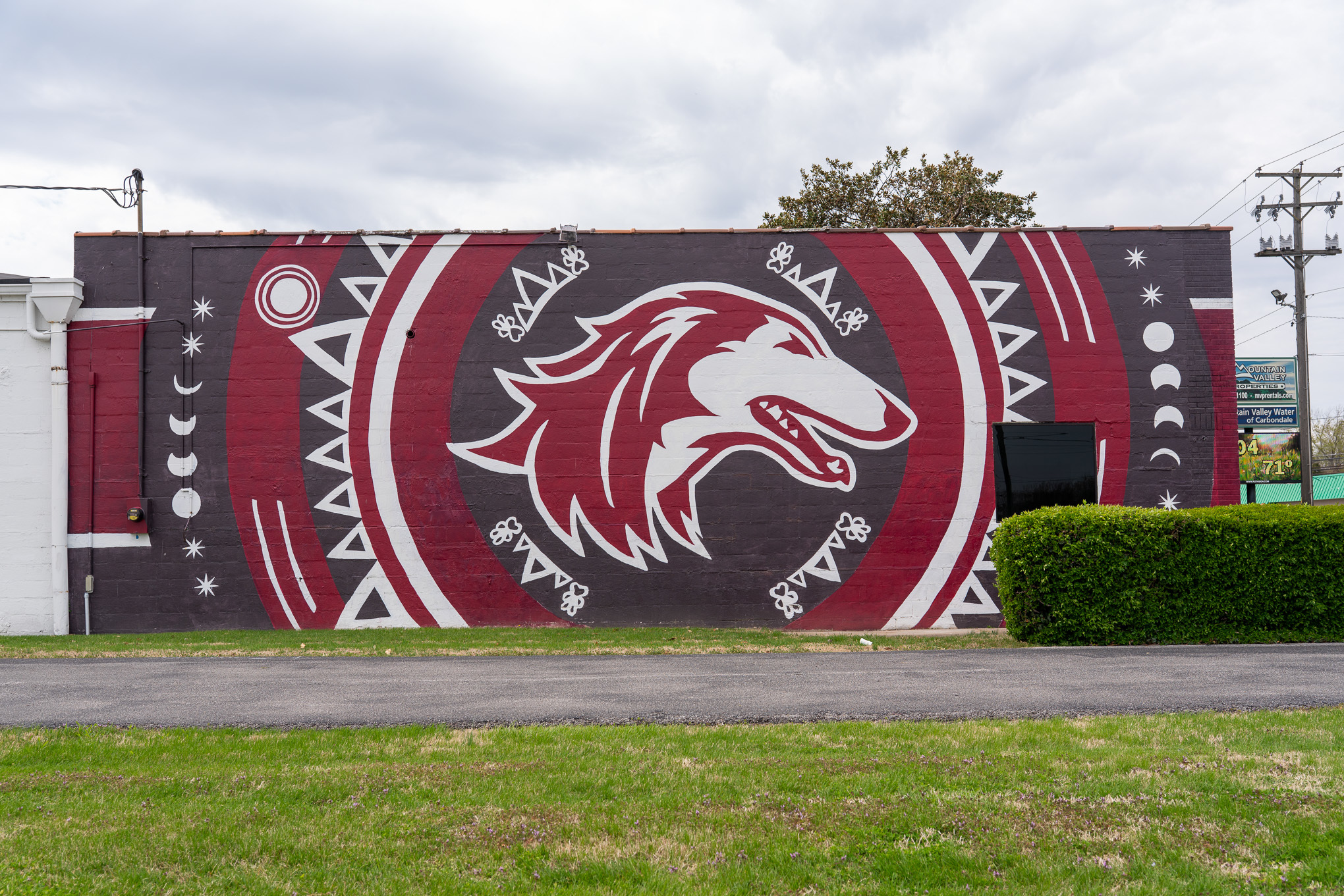 Saluki head mural that is seen by many while driving through Carbondale.