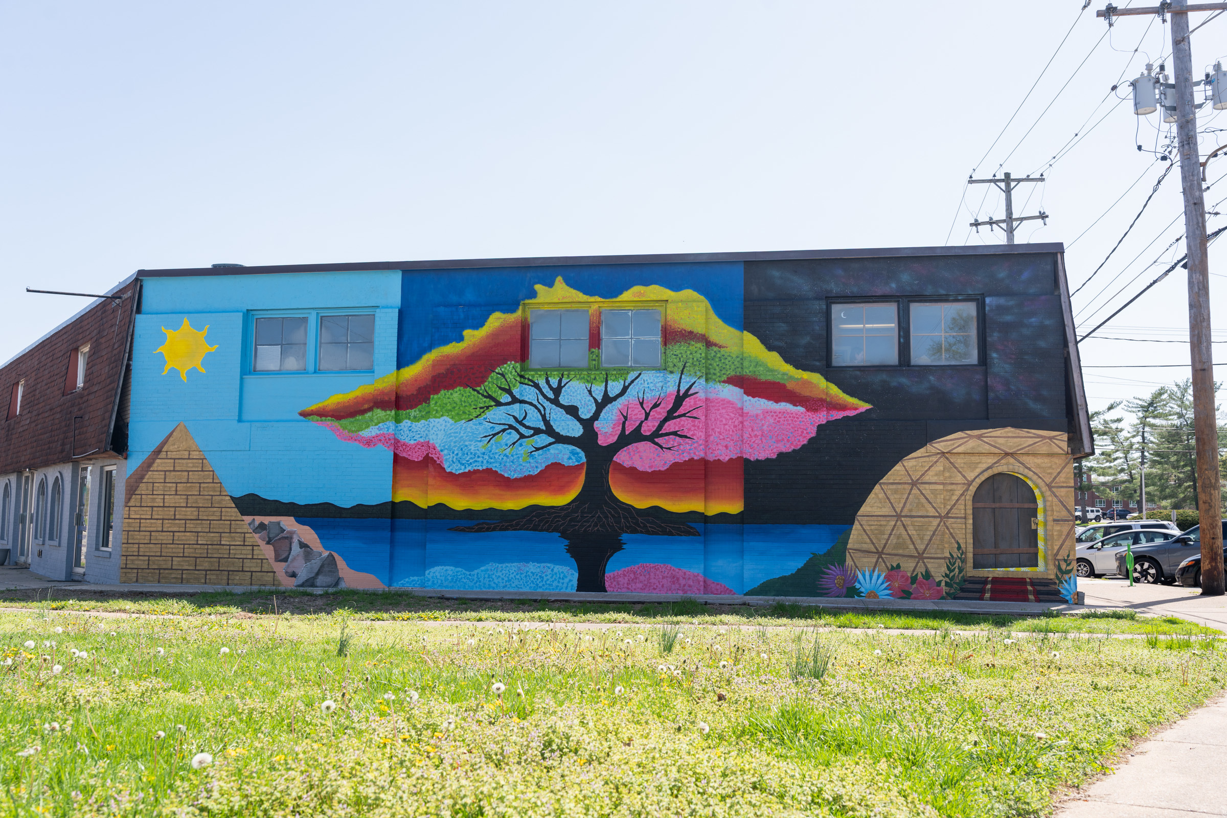 Mural of an island for The Island building.