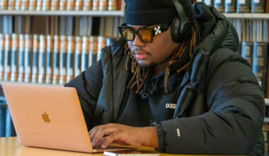 student working on a laptop