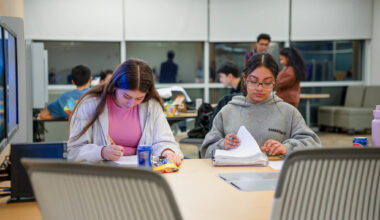 students studying in the library
